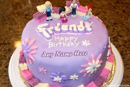 Purple Birthday Cake For Friends With Name Generator