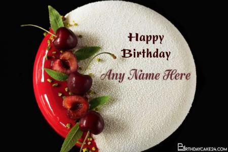 Fresh Cherry Birthday Wishes Cake For Friend With Name
