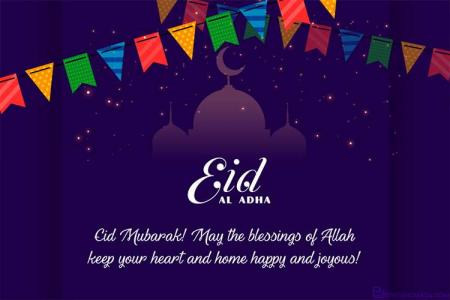 Decorative Eid Al Adha Festival Greeting Cards With Wishes