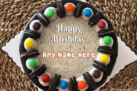 Chocolate Candy Cake For Happy Birthday Wish With Name