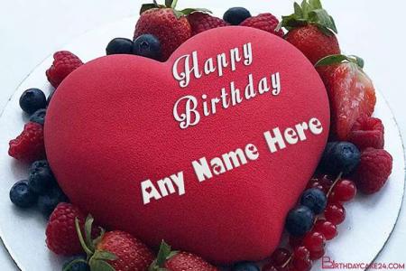 Happy Strawberry Red Velvet Birthday Cake With Name For Love