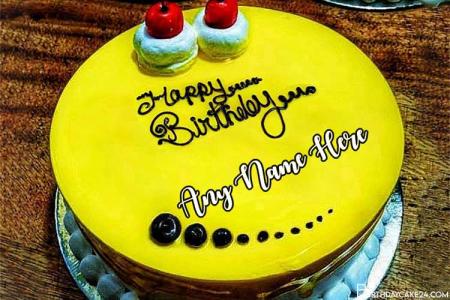 Yellow Color Birthday Cake For Friend With Name On It