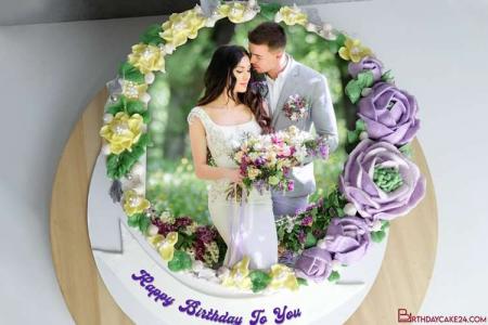 Photo On Multicoloured Flower Birthday Cake Online