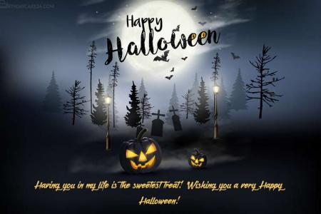 Scary Halloween Greeting Card With Pumpkins Moon