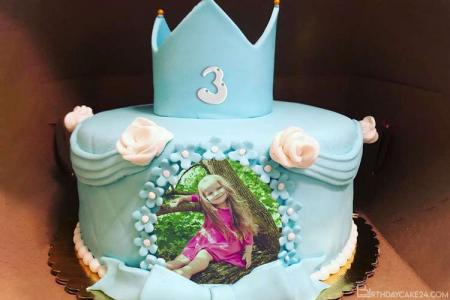 Blue Color Princess Birthday Cake With Name And Age