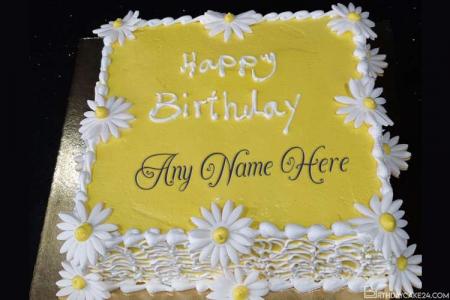 White Flowers Birthday Cake With Name Generator