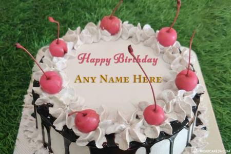 Cherry Birthday Cream Cake With Name Edit