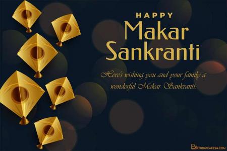 Happy Makar Sankranti Festival Greeting With Golden Kite