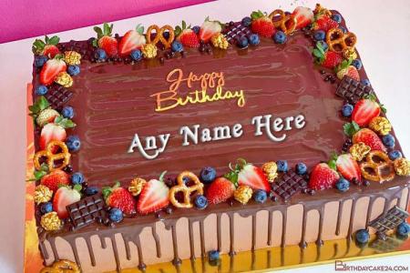 Fresh Fruit Chocolate Birthday Wishes Cake With Name