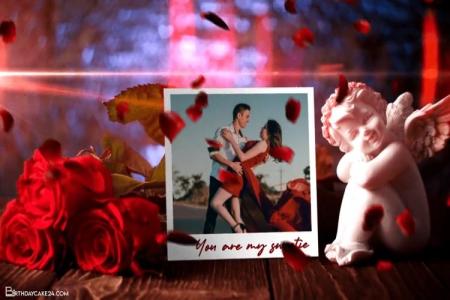 Valentine Video Photo Frame With Romantic Falling Rose Petals