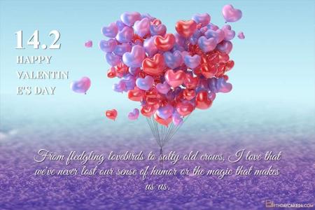 Blue Purple Love Balloon Valentines Day Card With Wishes