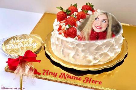 Happy Strawberry Birthday Wishes Cake With Name And Photo