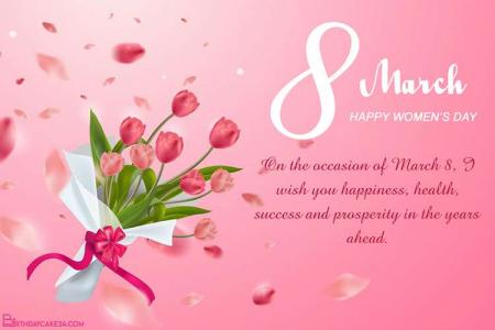 Sharing International Women's Day Greeting Card With Tulip Background
