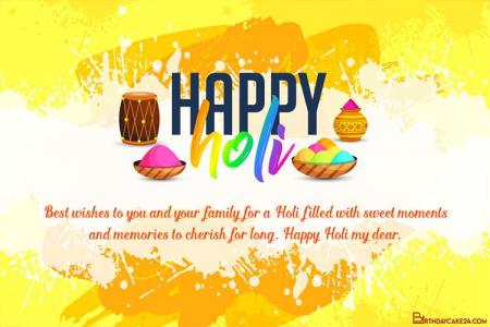 Holi Greeting Card With Yellow Background