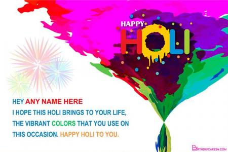 Happy Holi Wishes Card With Your Name