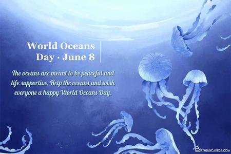 Watercolor World Ocean Day Wishes Cards Online