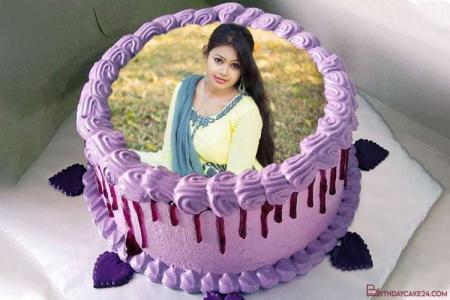Customize Photo On Your Own Special Purple Birthday Cake