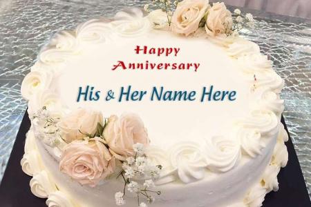 White Wedding Anniversary Cake With Name Editing