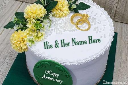 Customize Wedding Anniversary Cake With Golden Flowers