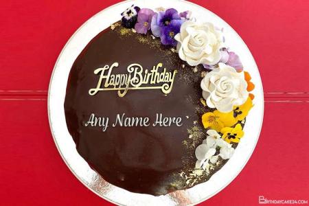 Chocolate Flowers Birthday Wishes Cake With Name Edit