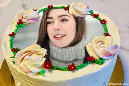 Decorate Birthday Cake With Floral Border With Photo for Sister