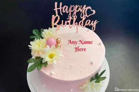 Pink Fresh Flower Birthday Cake Template With Your Name