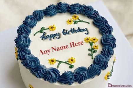 Customize Name on Lovely Yellow Flower Birthday Cake