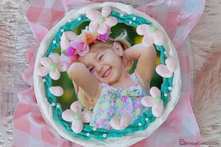 Edit Photos On Lovely Floral Border Birthday Cake