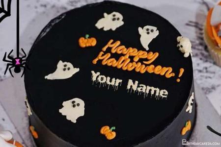 Write Your Name on Spooky Ghost Halloween Cake
