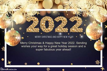 Shiny Gold Merry Christmas And Happy New Year 2022 Greeting Cards