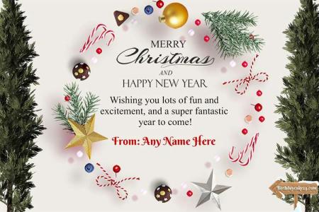 Write Names on Christmas And New Year Wishes Cards With Decorations