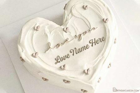 Customize White  Heart Birthday Cake Image With Name