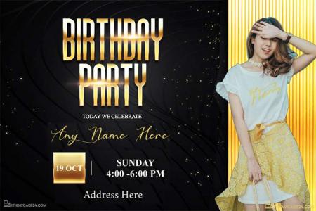 Golden Birthday Party Invitation Cards Maker Online