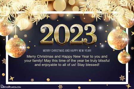 Shiny Gold Merry Christmas And Happy New Year 2023 Greeting Cards