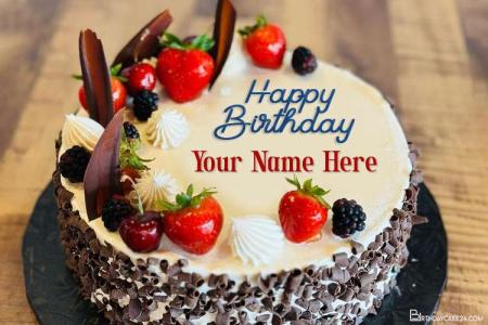 Customize Strawberry Chocolate Happy Birthday Cake With Name Editing