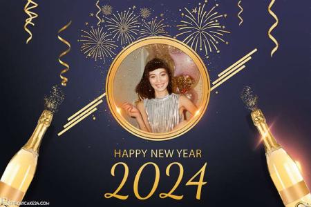 Luxury Happy New Year 2024 Photo Frame With Champagne