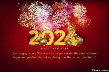 Shiny Happy New Year 2024 Greeting Card With Fireworks