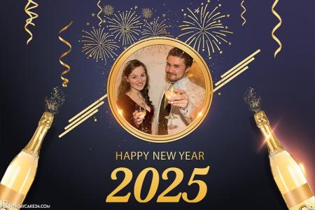 Luxury Happy New Year 2025 Photo Frame With Champagne