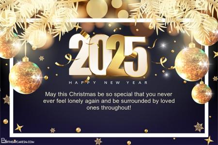 Shiny Gold Merry Christmas And Happy New Year 2025 Greeting Cards