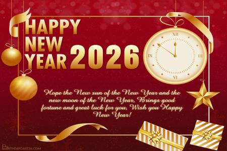 Happy New Year 2026 With Clock Greeting Cards Online