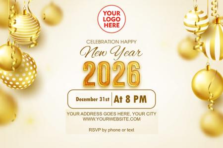 Create New Year 2026 Invitation Card With Golden Ball