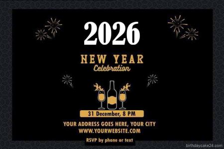 Happy New Year 2026 Invitation Card With Champagne