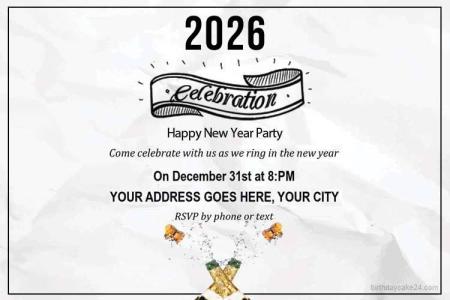 Happy New Year 2026 Party Invitation Card Maker Online