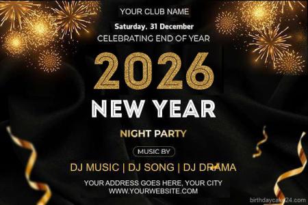 Black Gold New Year 2026 Party Invitation Card With Fireworks