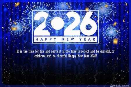 Shiny Happy New Year 2026 Greeting Card With Fireworks