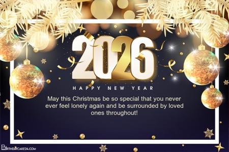 Shiny Gold Merry Christmas And Happy New Year 2026 Greeting Cards