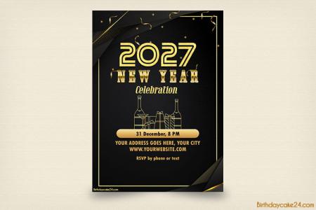 Happy New Year 2027 Invitation Card With Champagne