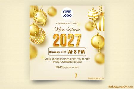 Create New Year 2027 Invitation Card With Golden Ball