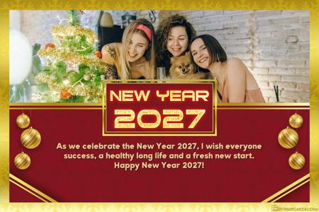 Free 2027 New Year Greeting Card With Golden Fireworks And Photo