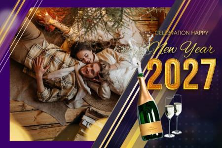 Luxury Happy New Year 2027 Photo Frame With Champagne